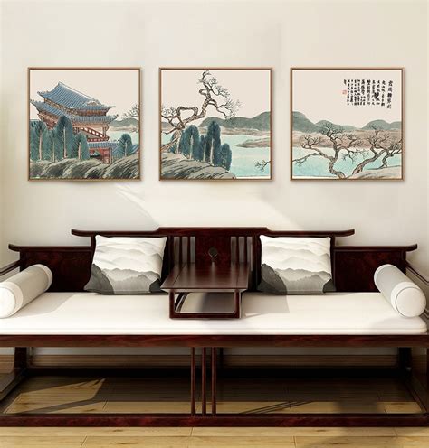新中式横幅客厅沙发背景墙装饰画卧室床头书房挂画梅花禅意壁画-美间设计
