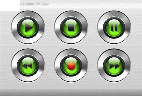 一套玻璃金属质感绿色播放器按钮EPS素材免费下载_红动网