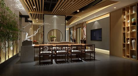 新中式禅意茶楼会所室内设计施工图（附效果图）-餐饮空间装修-筑龙室内设计论坛