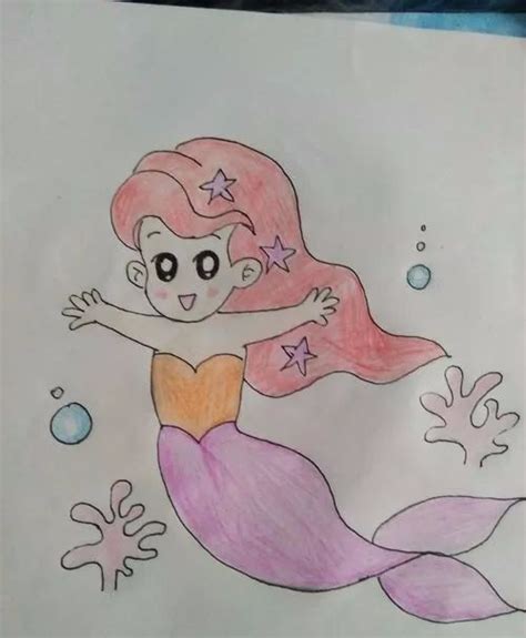 童话故事简笔画 神秘海底世界里的美人鱼公主，涂上漂亮的颜色吧