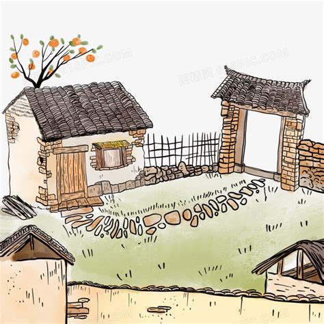 手绘水彩农家小院插画元素图片免费下载_PNG素材_编号13gi527dq_图精灵