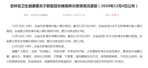 吉林省卫生健康委关于新型冠状病毒肺炎疫情情况通报（2020年12月4日公布）-中国吉林网
