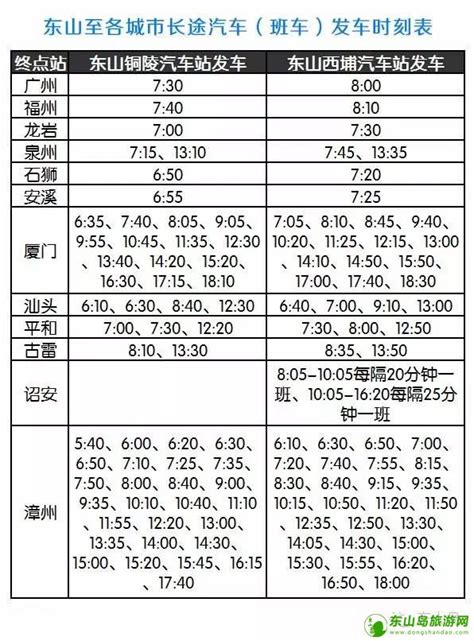 2016年东山长途汽车（班车）往返时刻表-东山岛旅游网