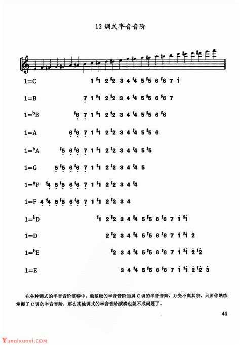 【半音音阶图表】半音阶口琴12调式半音音阶图表 简谱与五线谱谱例-半音阶口琴 - 乐器学习网