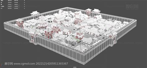 中式古城,古镇,古城墙,古城池3dmaya模型_中式建筑模型下载-摩尔网CGMOL
