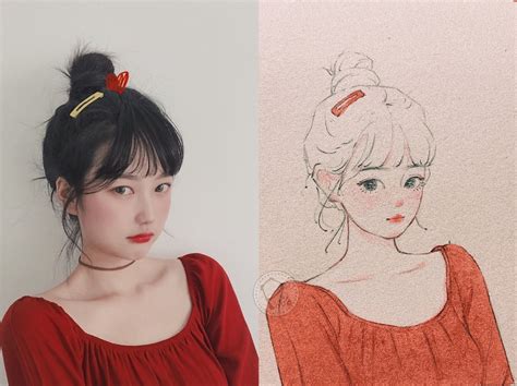 手绘头像女生温柔红色