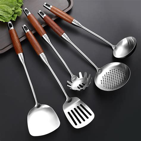 梨花木304不锈钢厨具套装家用锅铲漏勺煎铲炒菜勺子厨房烹饪工具-阿里巴巴