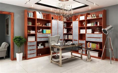 书房以定制书柜来解决藏书的需求，原本书柜搭配白色板材，让整个书柜更显实用，同时也为空间带来一种立体美学。_529203-家居在线装修效果图