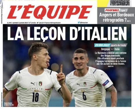 意大利2-1战胜比利时，队报谈法国出局：意大利给我们上了一课-直播吧zhibo8.cc