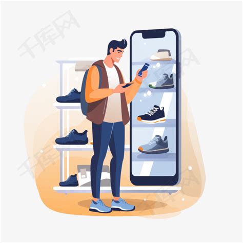 男人用手机在网上买鞋素材图片免费下载-千库网