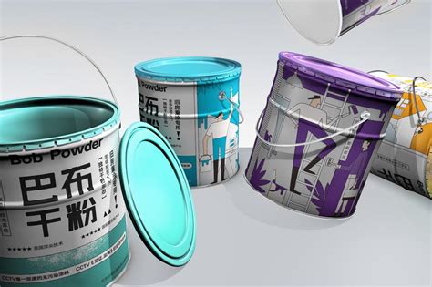 洋气的装修材料包装设计——巴布家族干粉漆与涂料桶包装设计