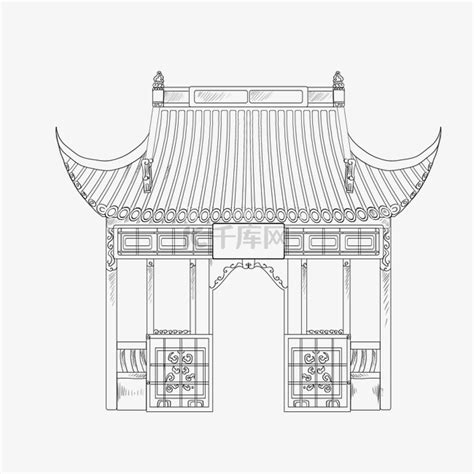国内知名旅游景点建筑滁州市醉翁亭线描地标素材图片免费下载-千库网