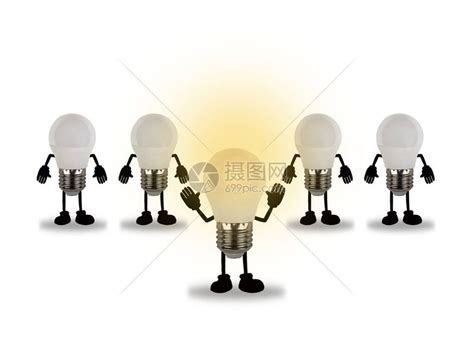 这个概念是创造想法5个灯泡排列在1个黄灯管中的图像全部都高清图片下载-正版图片506328312-摄图网