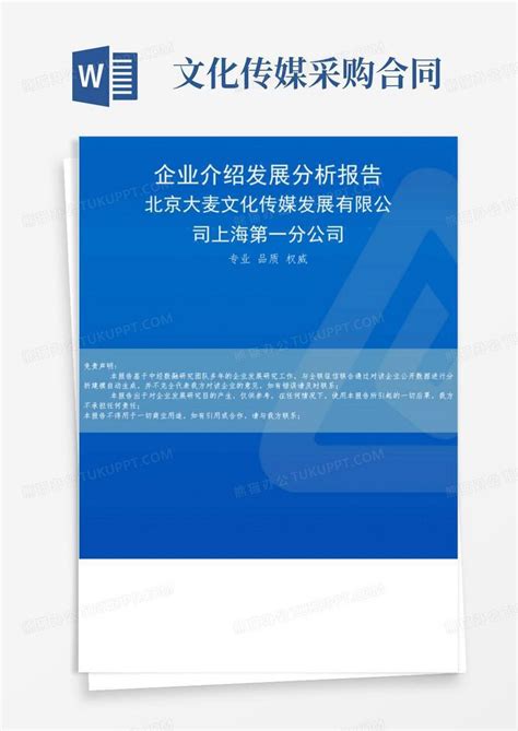 北京大麦文化传媒发展有限公司上海第一分公司介绍企业发展分析报告Word模板下载_编号qnvyennp_熊猫办公