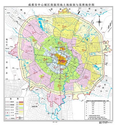 成都市中心城区土地级别与基准地价图