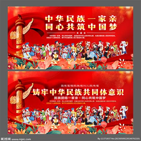 红色简约铸牢中华民族共同体意识展板PSD免费下载 - 图星人
