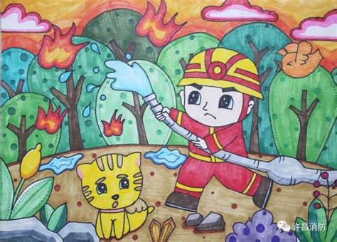 119消防儿童画,一年级消防画报,儿童消防站的简笔画_大山谷图库