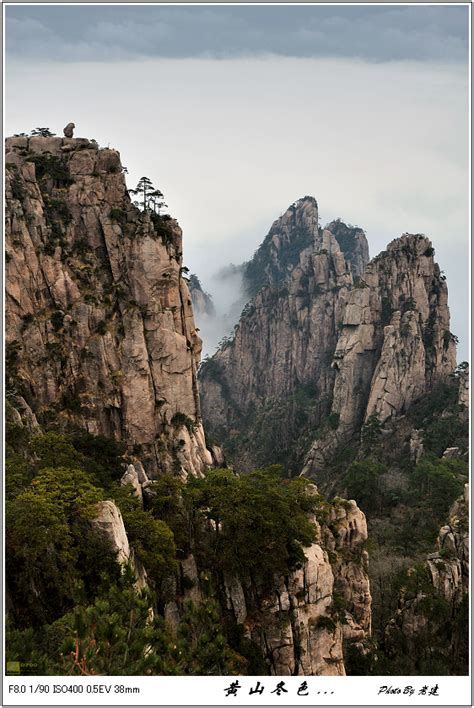 猴子看海，中国黄山。照片摄影图片_ID:140277765-Veer图库