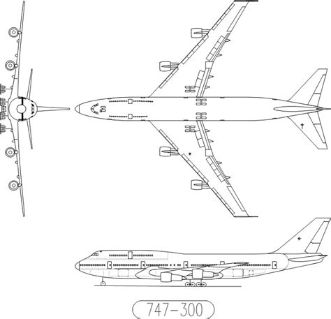 波音747-300cad图纸 飞机平面三视图下载 – 看飞碟