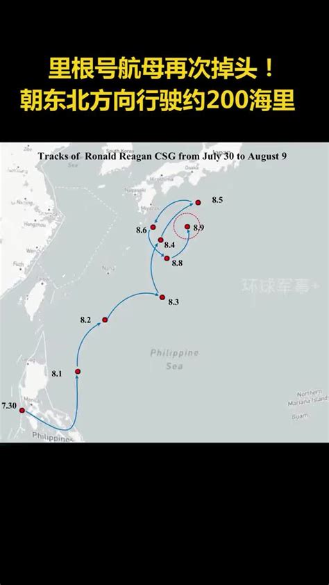 美国海军里根号航母再次掉头，朝东北方向行驶大约200海里！_新浪新闻
