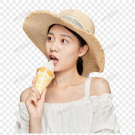 夏日可爱美女避暑吃冰淇淋元素素材下载-正版素材401944508-摄图网