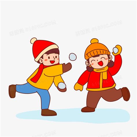冬天儿童打雪仗图片_卡通手绘_编号12648057_红动中国