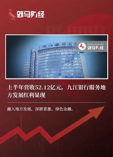 上半年营收52.12亿元，九江银行服务地方发展红利显现-理财-野马财经-摩尔投研