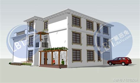 二层中式别墅效果图实用小户型,占地80平方10×9米带阳台农村独栋自建房设计图 - 酷建房
