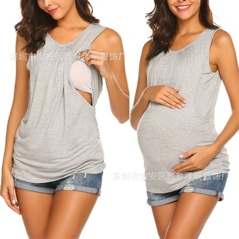 跨境专供 亚马逊eBay爆款 19欧美新款圆领纯色背心哺乳装 孕妇装-阿里巴巴