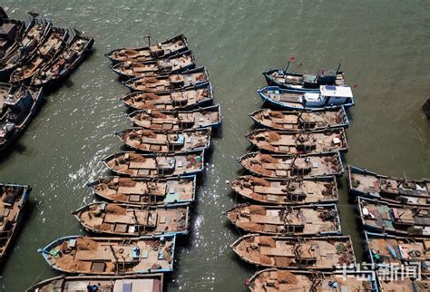 静静的青岛市红岛码头：休渔期的渔船成排停放在码头内 码头