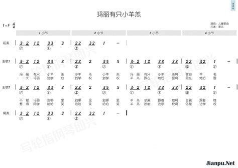 《玛丽有只小羊羔》简谱儿童歌曲原唱 歌谱-钢琴谱吉他谱|www.jianpu.net-简谱之家