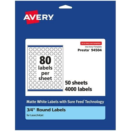 Avery Matte White Round Labels with Sure Feed, 3/4" diameter, 4,000 ...