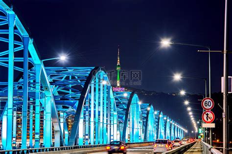 韩国汉江跨江大桥及城市俯拍高清图片下载_红动中国