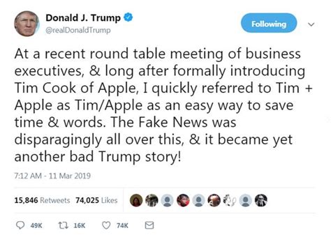 当库克推特改名“蒂姆·苹果”后，特朗普的“官方解释”来了_手机新浪网