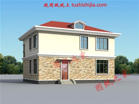 简单农村两层楼房图片，米黄色外墙搭配蓝色屋顶的简洁设计