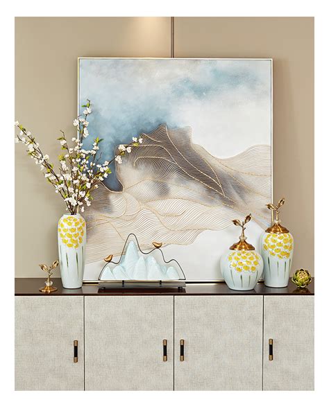新中式创意现代铁艺金属金色杏叶艺术品摆件客厅电视柜玄关装饰品-美间设计