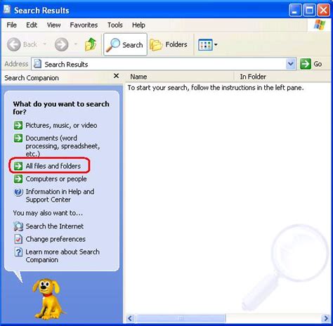 Windows XP - Using the Search Function