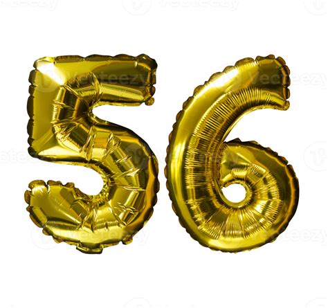 56 Golden number helium balloons isolated background. Realistic foil ...