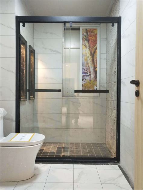淋浴房浴室隔断黑烤型材钢化玻璃推拉门简易沐浴房卫生间淋浴门-阿里巴巴