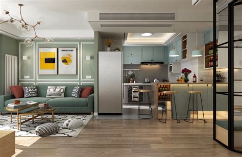 北欧敞开式客厅厨房设计_土巴兔装修效果图
