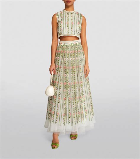 Womens Giambattista Valli multi Embroidered Tulle Midi Skirt | Harrods UK
