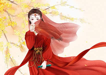 古风拿扇子女生红色头像