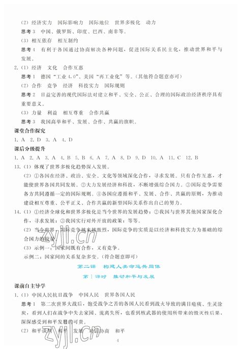 2023年同步轻松练习九年级道德与法治下册人教版答案——青夏教育精英家教网——