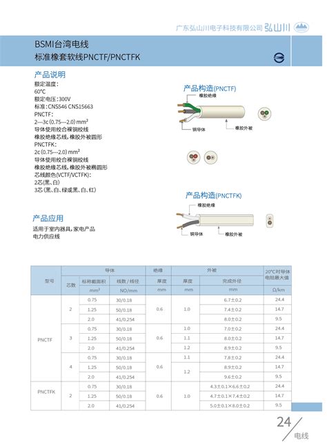 BSMI台湾电线橡套软线(圆线）PNCTF - 广东弘山川电子科技有限公司