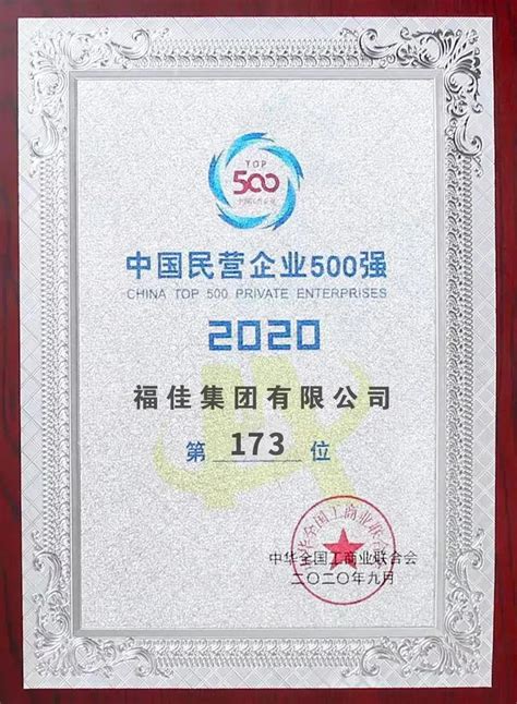 福佳集团荣登2020中国民营企业500强第173位|福佳集团