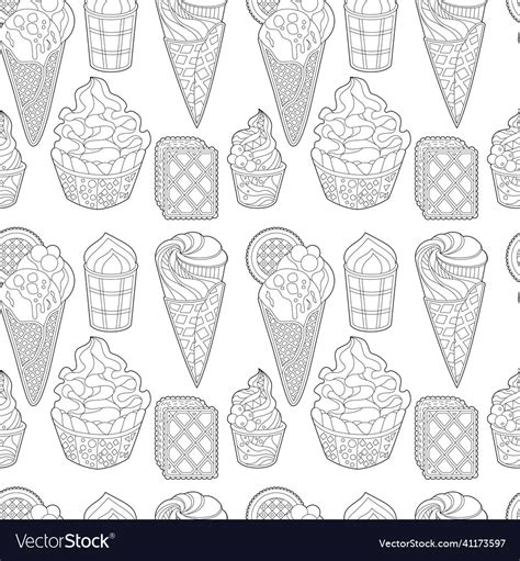 Seamless background with monochrome ice cream Vector Image