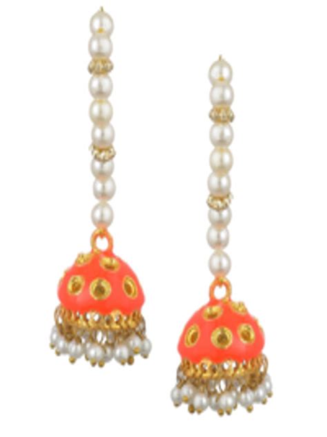 Buy Kshitij Jewels Women Orange & Gold Toned Contemporary Jhumkas ...