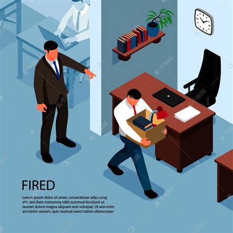 被解雇的等距背景，老板开除工作，在办公室内部解雇员工 向量例证素材图片免费下载-千库网