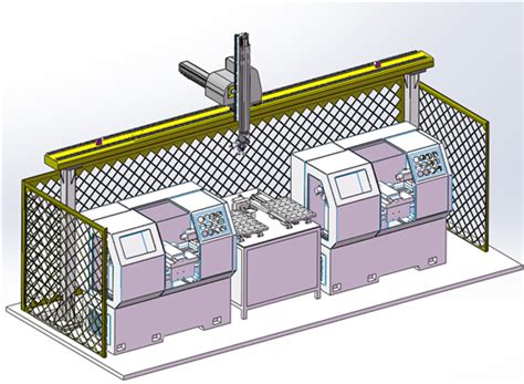 数控车床一拖二自动化方案3D模型下载_三维模型_SolidWorks模型 - 制造云 | 产品模型