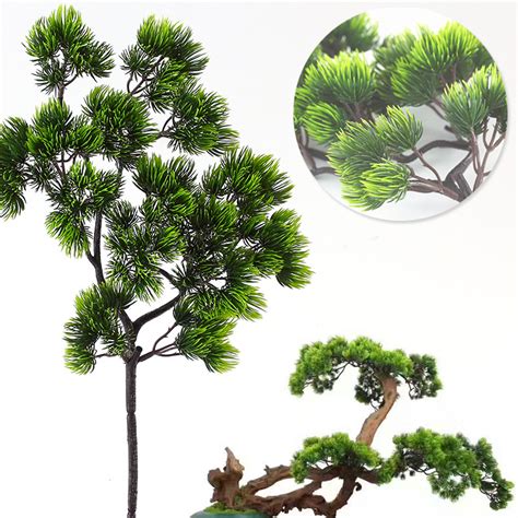 五颗松枝直供中式迎客松盆景造型花材塑料假植物仿真松树崖柏叶子-阿里巴巴